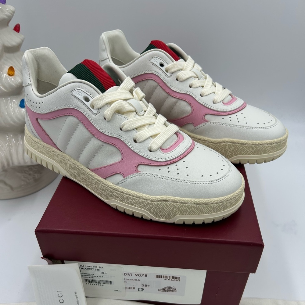 Women's Gucci, Re-web leather sneakers white and pink size 38.5 made in Italy - Picture 1 of 11
